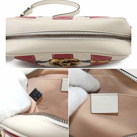 GUCCI GG Marmont Quilted Small Chain Shoulder Bag Leather Ivory Red Navy 447632 - Picture 7 of 9